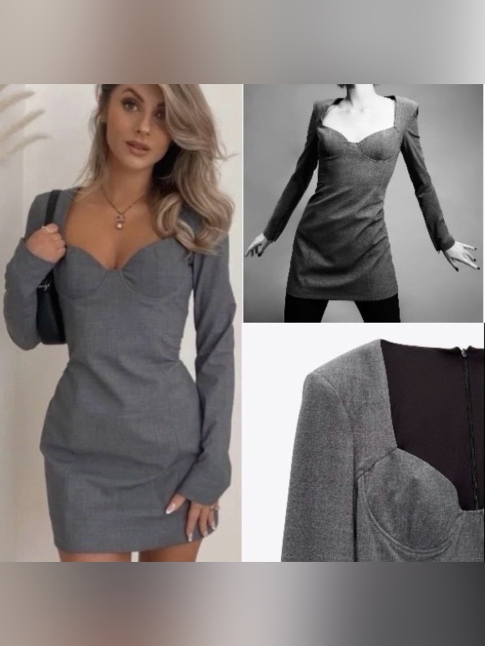 Zara Structured Bustier Grey Mini Dress